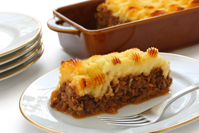 Pastel de carne,pure de patata y verduras