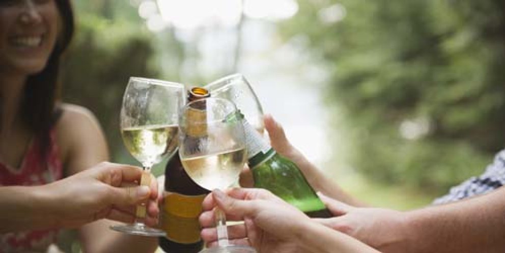 Grupo de personas brindando con copas de alcohol