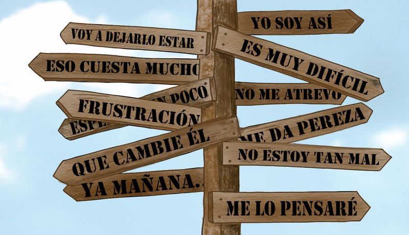 EStacas de madera indicando diferentes direcciones y con diferentes excusas escritas