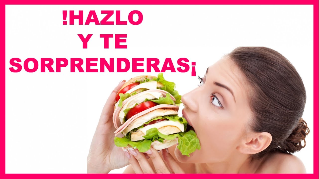 Texto hazlo y te sorprenderás y de fono mujer intentando comerse un bocadillo gigante