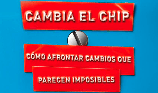 Cambia el chip escrito en vinilo rojo sobre fondo azul