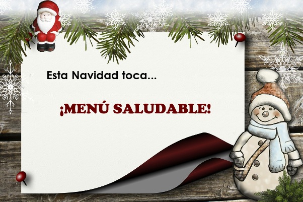 Postal navideña en la que pone menu saludable