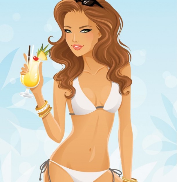 dibujo chica bikini con cocktail