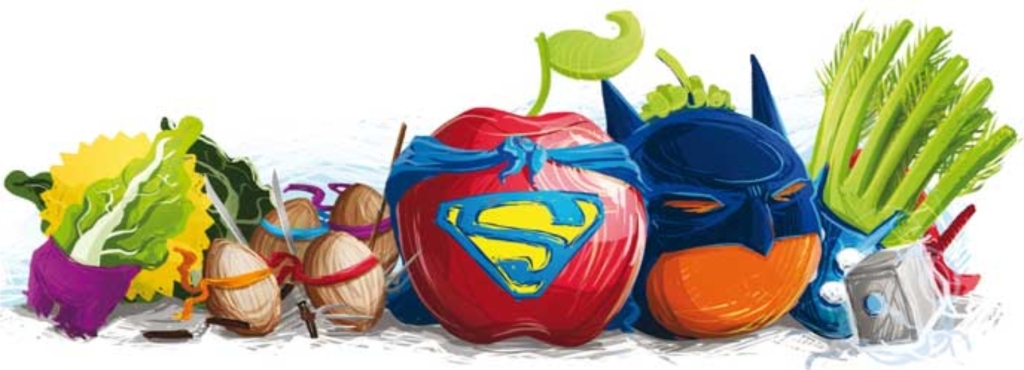 Dibujo de alimentos como superheroes