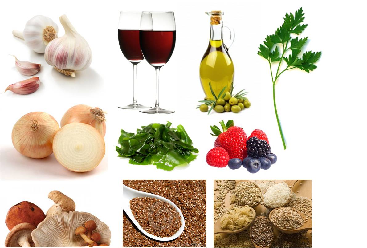 Diferentes alimentos anticancer como aceite de oliva ,semillas, cebolla,ajo...